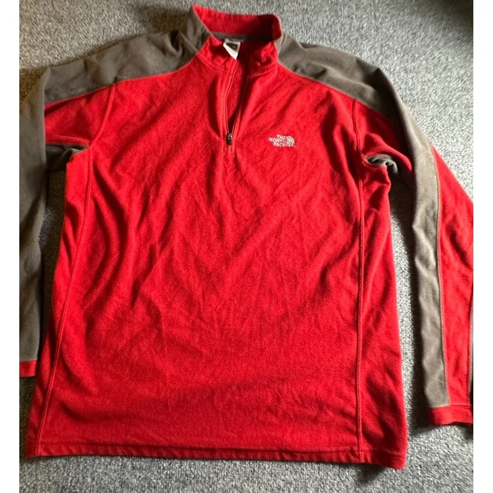The North Face Mens Red Fleece 1/4 Zip Pullover Sweater L G